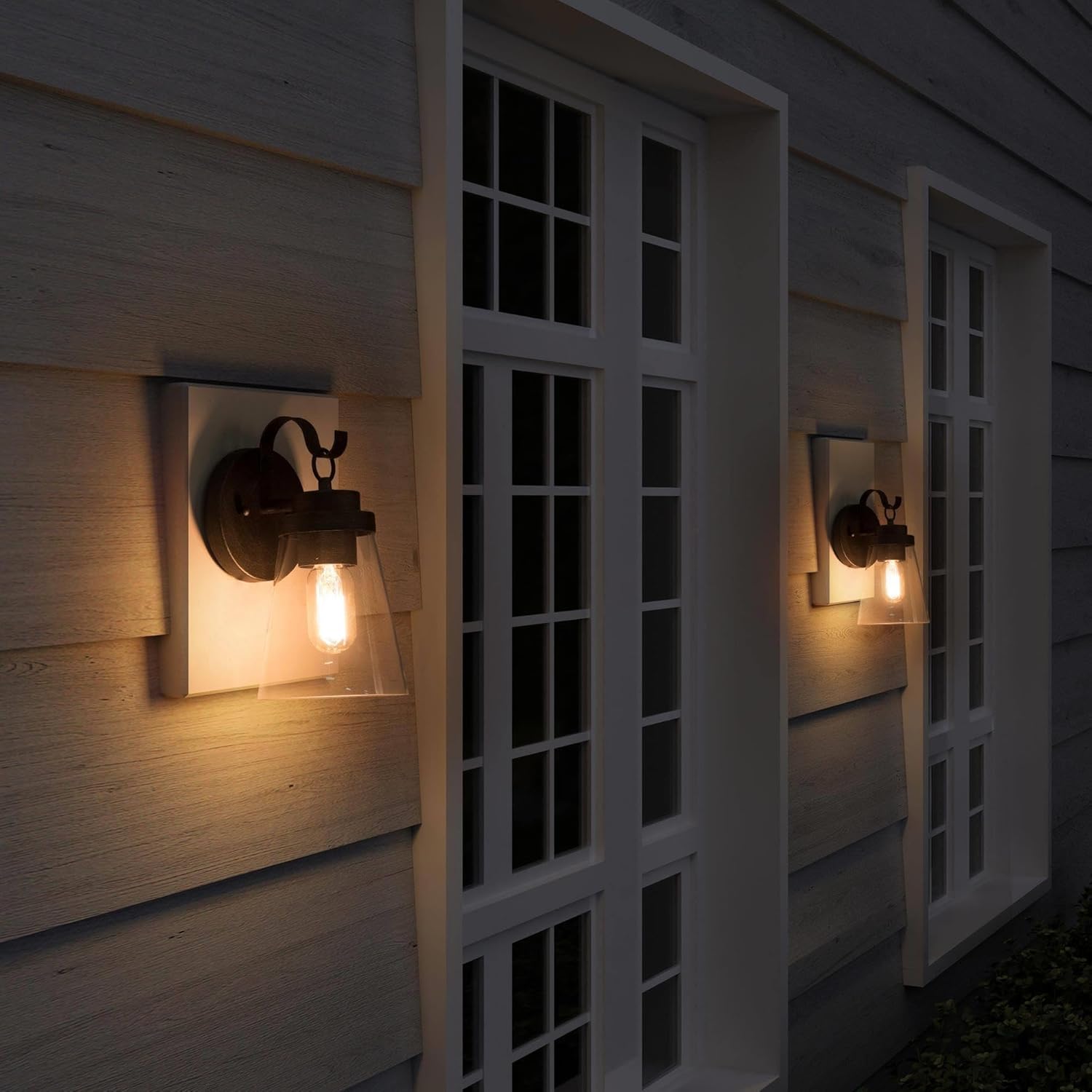 Paquete de 2 lámparas de pared para exteriores, apliques de pared exterior de granja con vidrio transparente, linternas modernas impermeables para