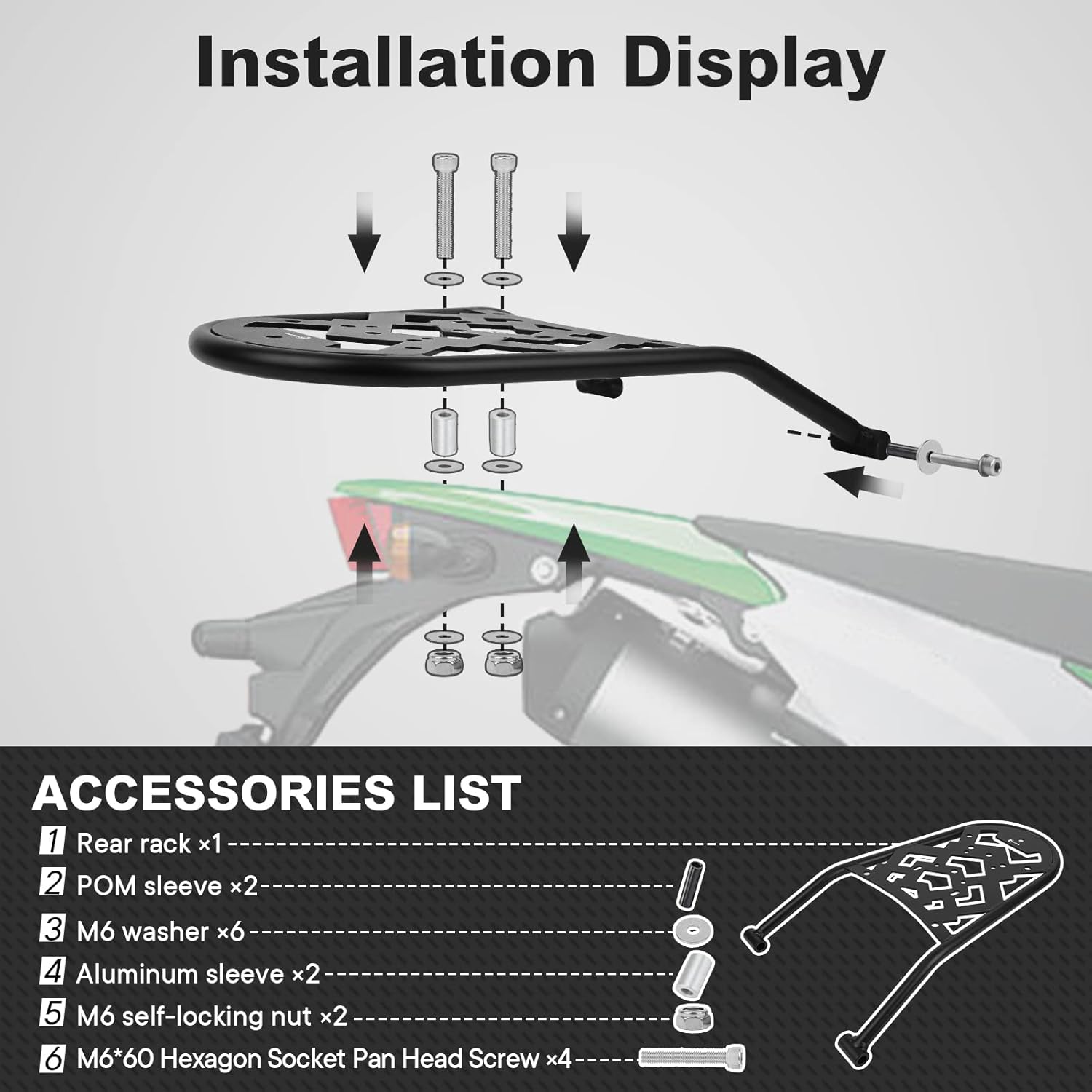 Estante trasero KLX300 2023 KLX250 Estante de equipaje KLX300SM KLX250 Estante trasero KLX250S Enduro Tail Storage Rack para KLX300 KLX300SM KLX250