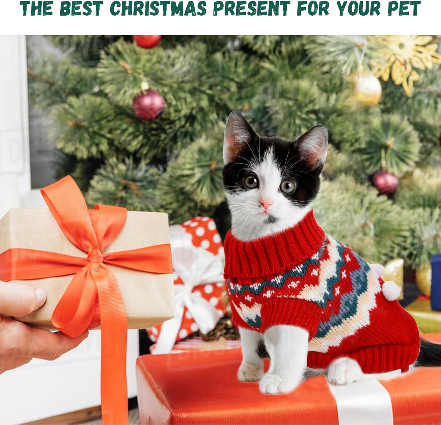 2 suéteres de Navidad para cachorros, gatos, cuello alto, ropa de punto de elfo, ropa cálida para perros, suéter para gatitos y cachorros, XS
