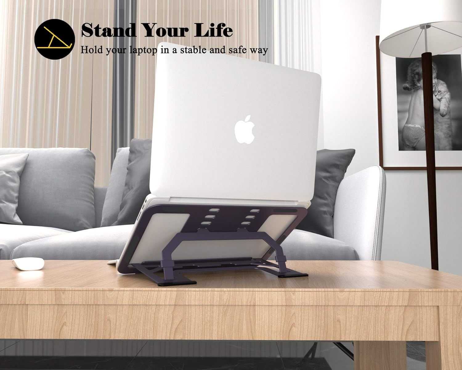 VAWcornic Soporte para computadora portátil para escritorio, soporte ajustable de aluminio para laptop, elevador de computadora plegable ventilado,