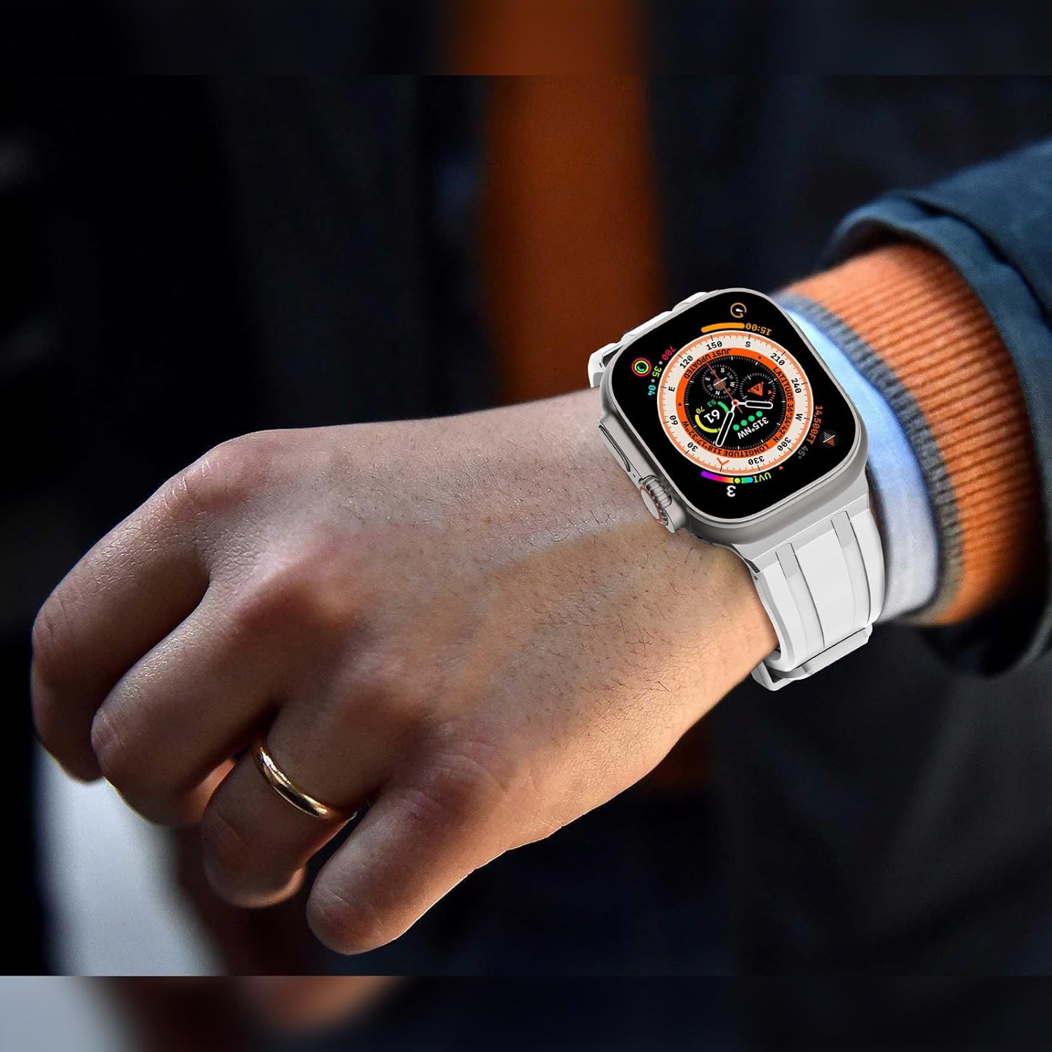 NewWays Correa para Apple Watch Ultra Band de 1.929 in, 1.772 in, 1.732 in, 1.654 in, 1.614 in, 1.575 in, 1.496 in, para hombres, correa de goma de