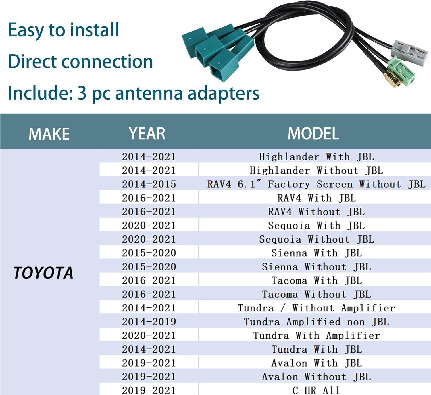 Antena satelital de fábrica de automóviles Antena XM Adaptadores de antena GPS Cable conector para Toyota 2012-2021 al mercado de accesorios Radio