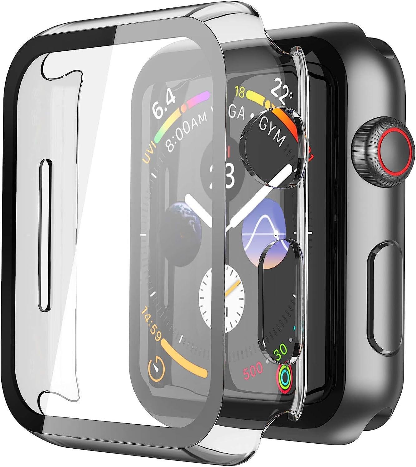 Misxi – Juego de 2 fundas rígidas de policarbonato con protector de pantalla de vidrio templado para Apple Watch Series 456SE de 44 mm, ultrafina,