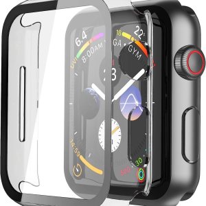 Misxi – Juego de 2 fundas rígidas de policarbonato con protector de pantalla de vidrio templado para Apple Watch Series 456SE de 44 mm, ultrafina, Misxi – Juego de 2 fundas rígidas de policarbonato con protector de pantalla de vidrio templado para Apple Watch Series 456SE de 44 mm, ultrafina,