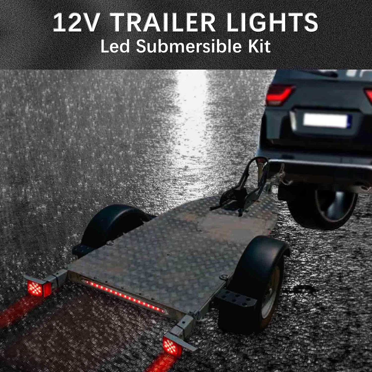 Cyfie Kit de luces LED para remolque, luces de remolque superbrillantes de 12 V con arnés de cableado de 25 pies, 6 luces de marcador de freno de