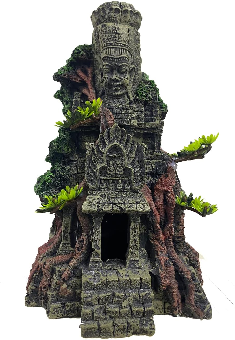 Saim Decoración de templo de estatua de Buda de Angkor Wat, decoración de acuario de Buda para pecera, estatua de Buda grande con adorno de árbol,