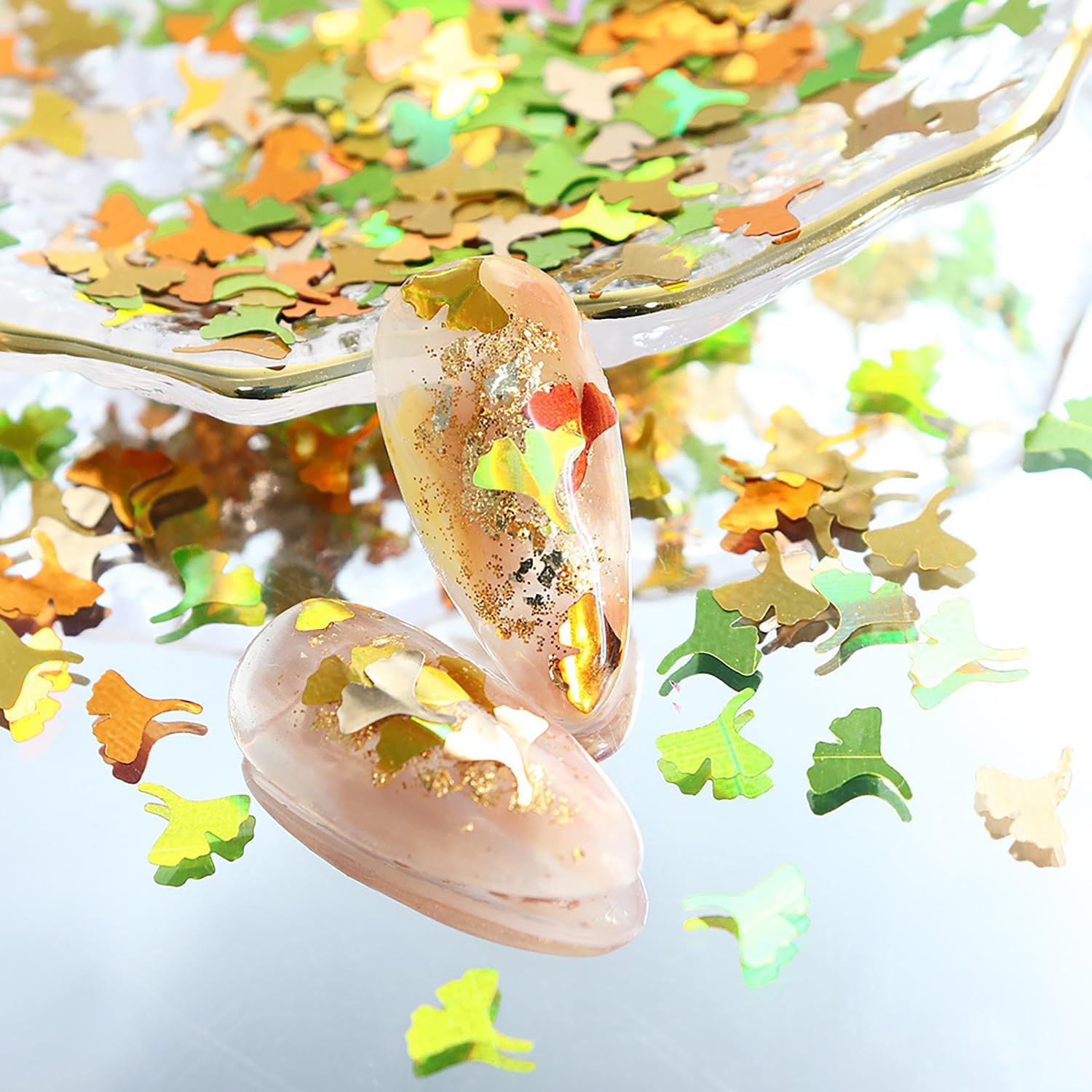 Acción de Gracias, otoño, 3D, Ginkgo Biloba, lentejuelas con purpurina, 6 colores mezclados de hojas de otoño con purpurina para uñas de otoño para