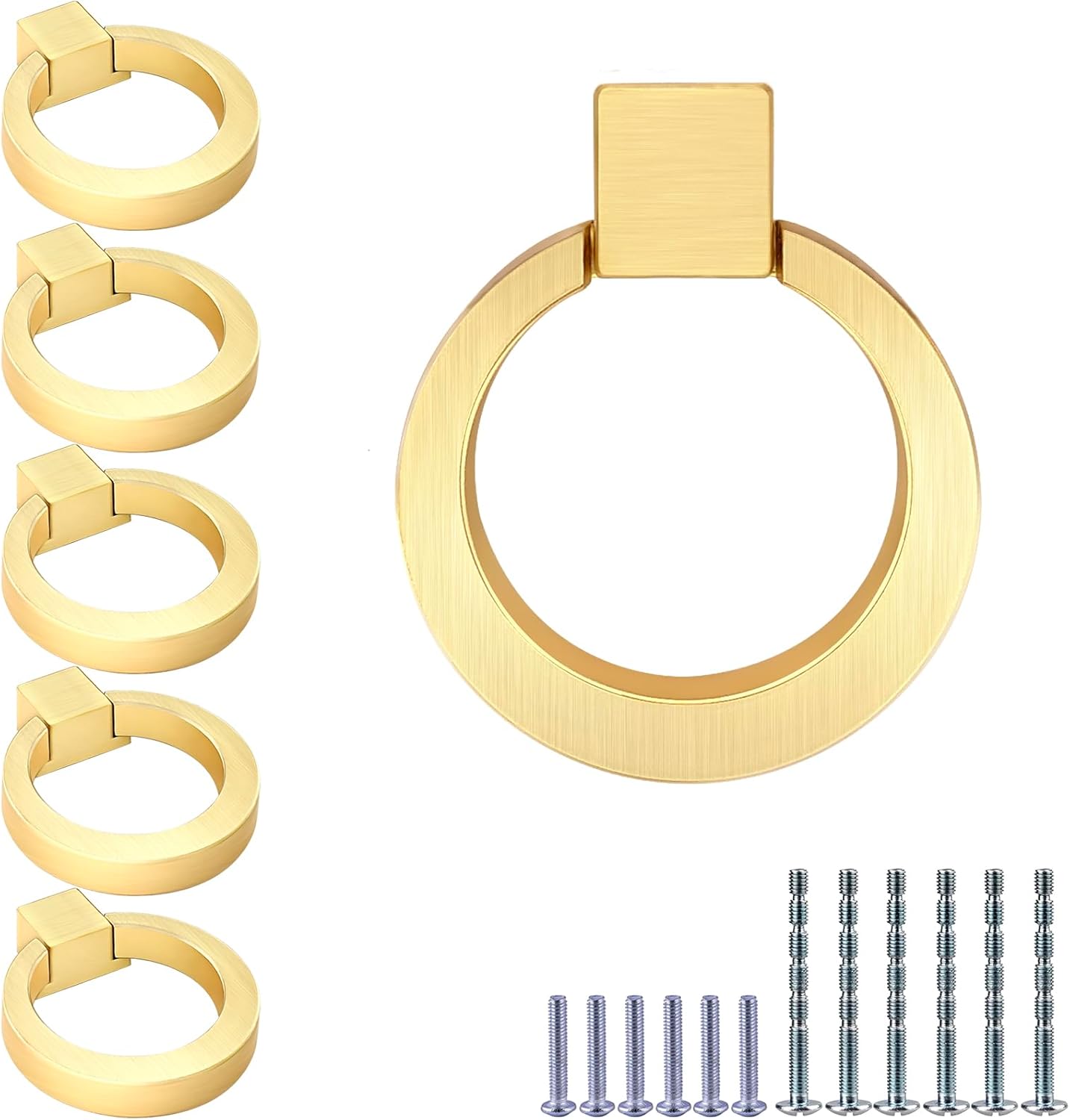 Pomos de gabinete, aleación de zinc, tirador de anillo de cajón de latón cepillado redondo para gabinete de cocina, perilla de cajón de puerta