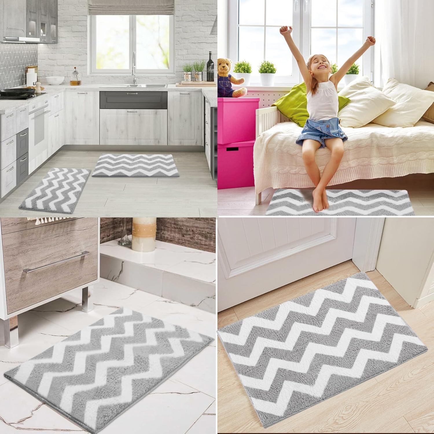 Carmoion Alfombra de baño de felpa de microfibra antideslizante, lavable a máquina y súper absorbente, cómoda y suave alfombra de baño para bañera,