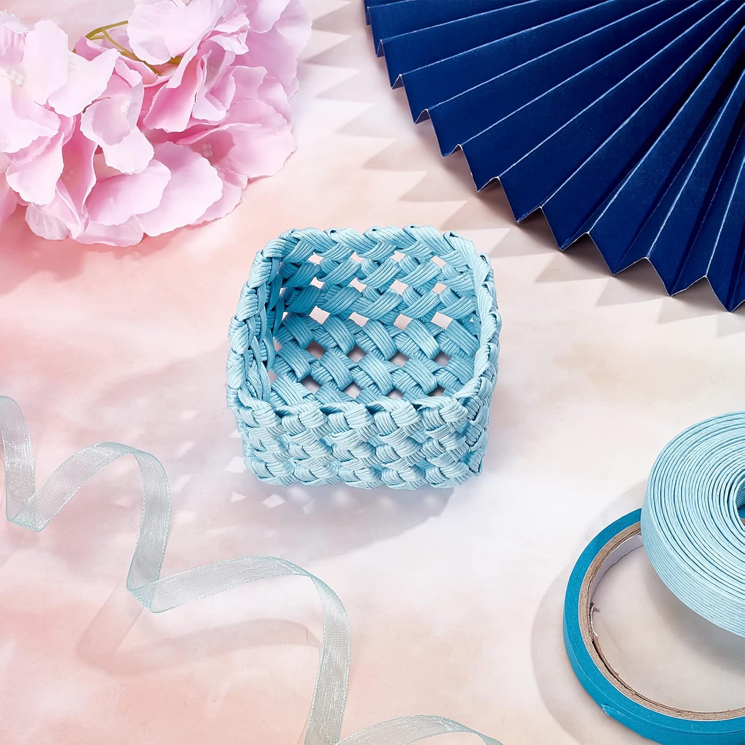 Juego de 3 cestas tejidas de ratán de papel, banda de manualidades, kit de fabricación de cestas de papel, cuenco tejido creativo para actividades