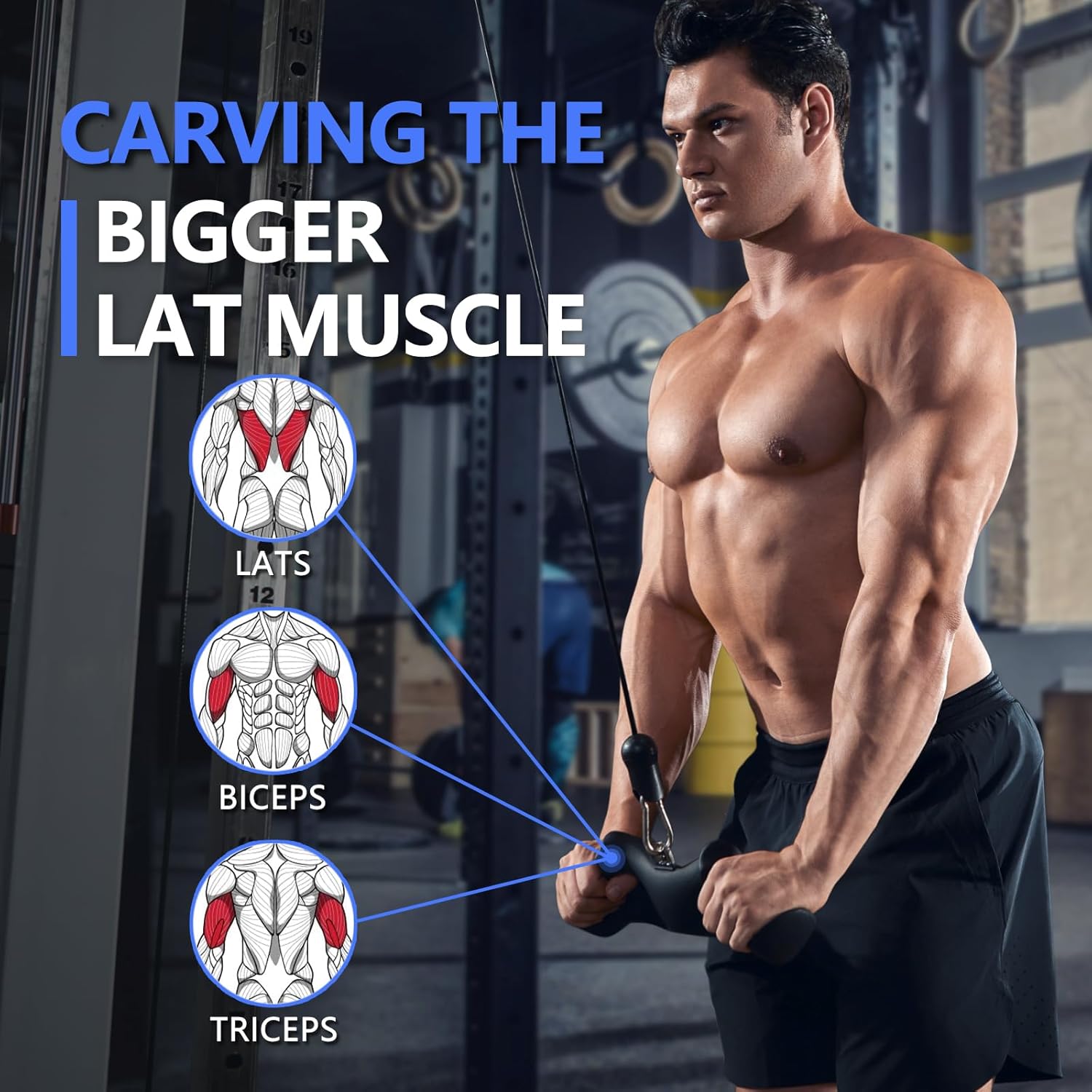 LAT – Barra de tracción con agarres ergonómicos, barra de tríceps para bíceps, accesorio de cable para gimnasio, ejercicio muscular, entrenamiento