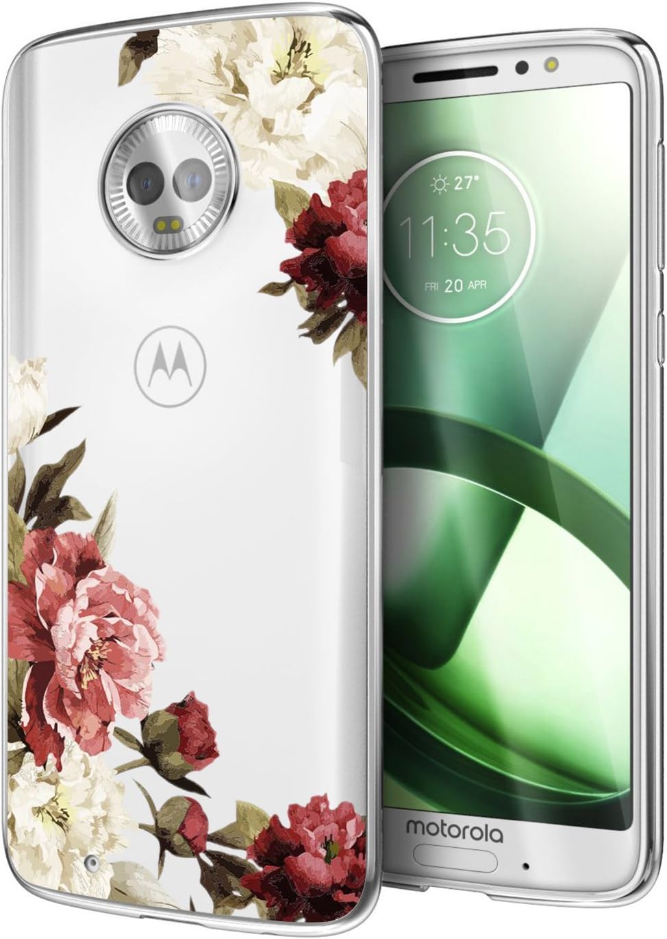 Funda para Moto G6, Moto G (6 generación) con flores, Ueokeird delgada a prueba de golpes, patrón floral transparente, suave, flexible, TPU trasero,