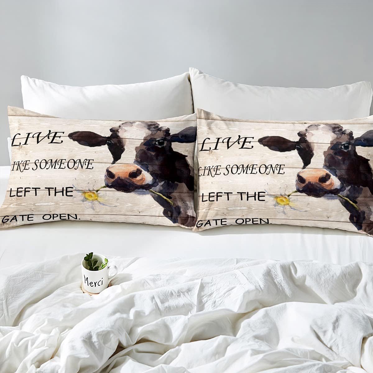 Feelyou Juego de edredón con estampado de vaca para niños, juego de ropa de cama de girasol de animales de granja para niños y niñas, edredón con