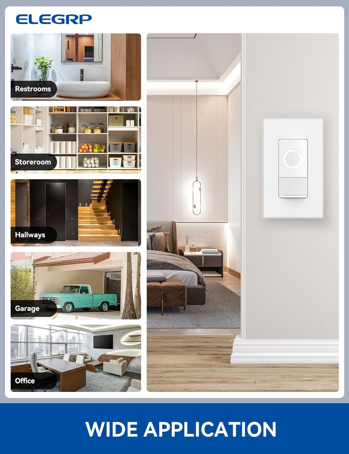 ELEGRP Interruptor inteligente con sensor de movimiento, interruptor de luz Wi-Fi de 3 vías de 2.4 GHz, compatible con Alexa y Google Assistant,