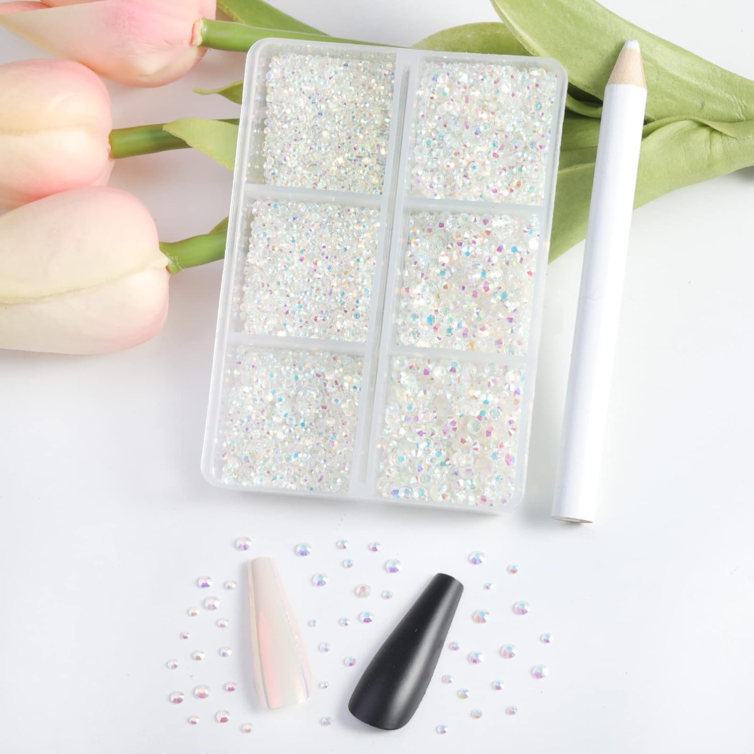 Beadsland 7200 diamantes de imitación con parte trasera plana, diamantes de imitación transparentes para uñas y manualidades, mezcla de 6 tamaños