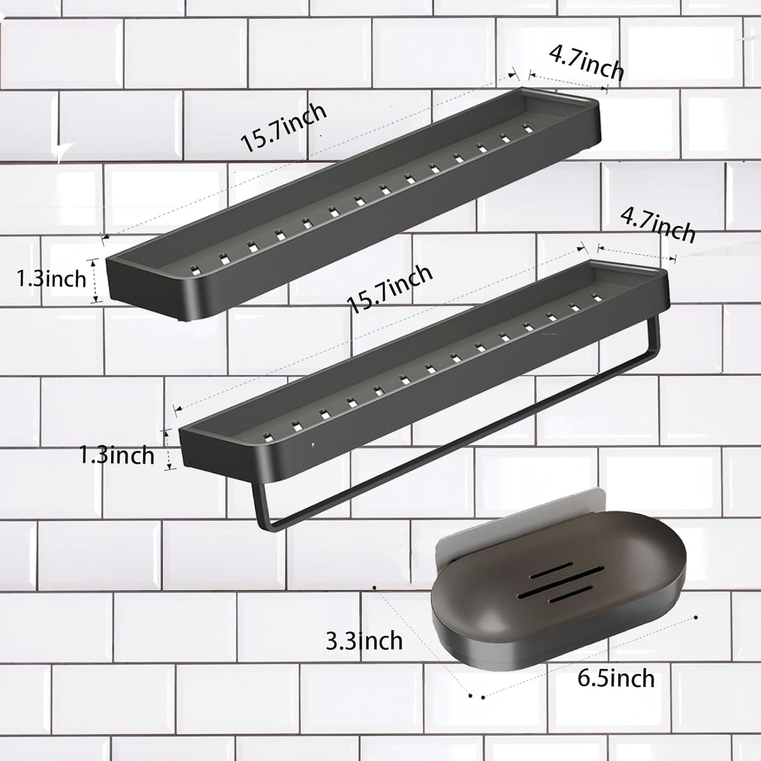 Paquete de 3 estantes de ducha autoadhesivos con soporte para jabón, organizadores de baño, fácil instalación, superficies lisas, construcción de
