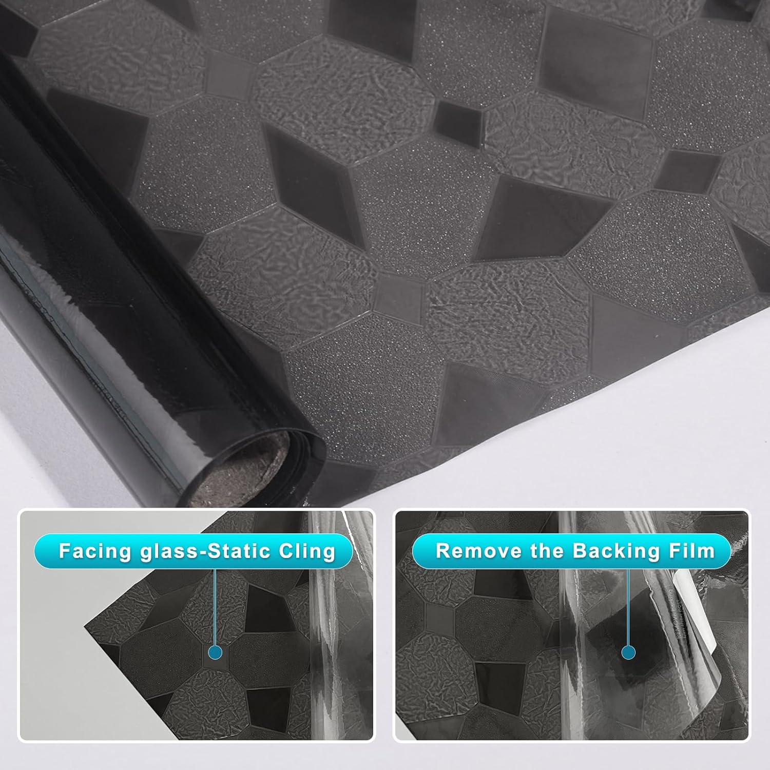 ConCus-T Película de vidrio esmerilado para ventana, vinilo 3D, sin pegamento, extraíble, anti UV, tinte de ventana para oficina en casa, 17.52 x