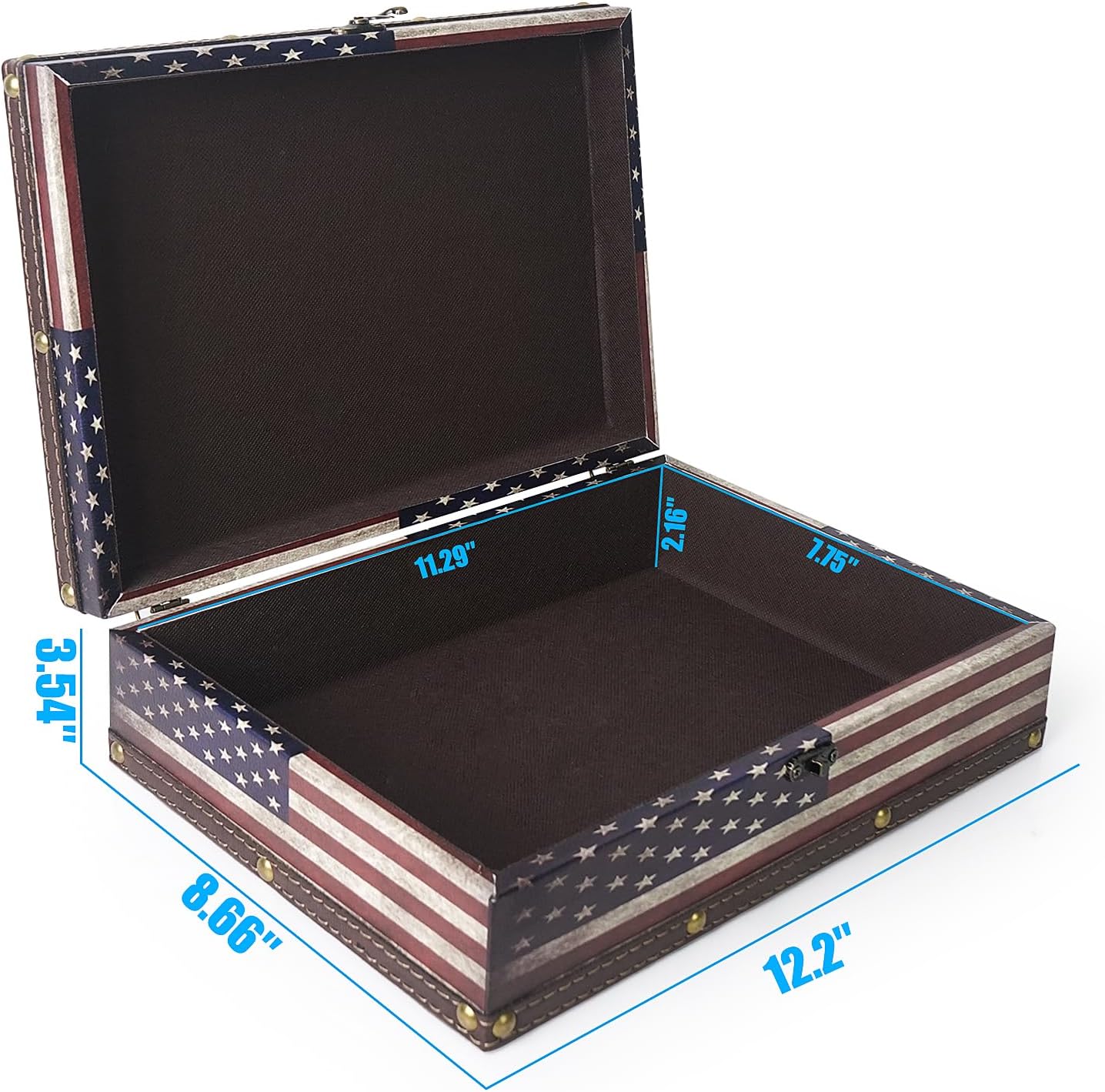 Caja de almacenamiento de madera de la bandera estadounidense, caja del tesoro vintage con pestillo, cajas decorativas de recuerdo para regalos y