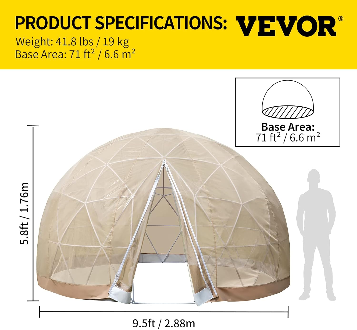VEVOR Tienda de campaña de burbujas de cúpula de jardín de 9.5 pies, invernadero de cúpula geodésica mejorada con cubierta de TPU transparente y