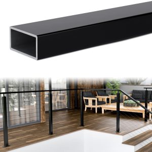 Muzata Barandilla de aluminio de 6 pies 6 “pasamanos rectangular negro barandilla superior plana sistema de barandilla cubierta escalera interior al Muzata Barandilla de aluminio de 6 pies 6 “pasamanos rectangular negro barandilla superior plana sistema de barandilla cubierta escalera interior al
