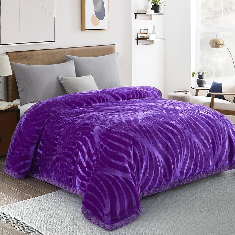 Reversible 11 LB Oversized Heavy Woven Fluffy Plush Soft Warm Korean Style Mink 2 Ply Printed Flannel Fleece Throw Raschel Blanket Embossed Solid,