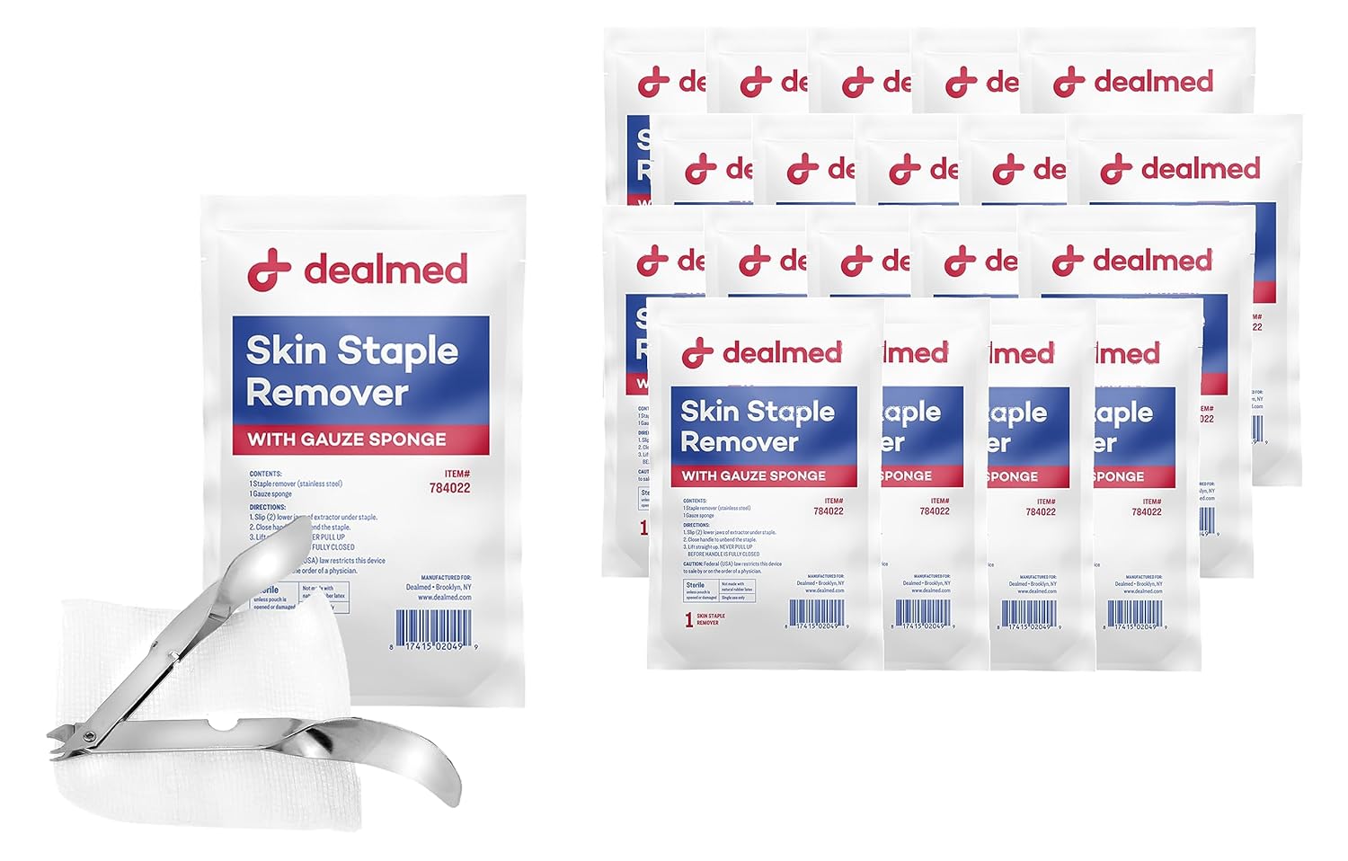 Dealmed Kit de eliminación de grapas estériles, incluye removedor de grapas y esponja de gasa, herramienta de extracción de grapas de un solo uso,