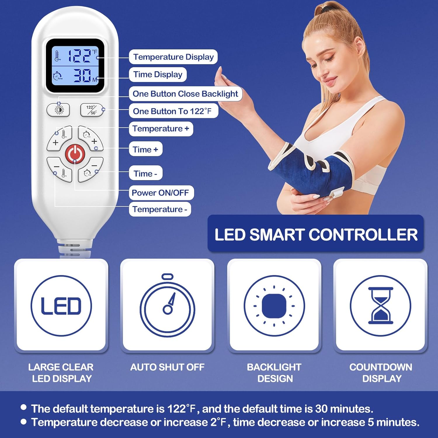 JOBYNA Almohadilla térmica para codo, codo de tenis ajustable para hombres y mujeres, 86-158 y apagado automático, terapia de calor de codo para