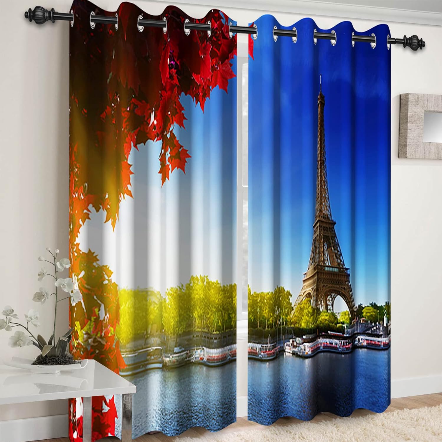 Baocicco Cortinas de la Torre Eiffel de París, lugares famosos europeos, paisaje urbano, para niñas, mujeres, dormitorio, sala de estar, cortinas