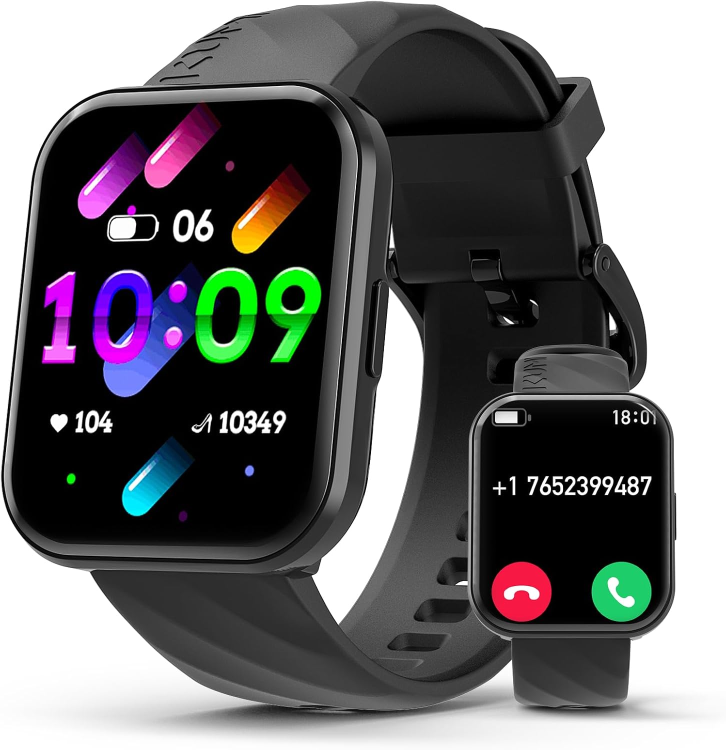 Kumi Reloj inteligente para hombre, reloj inteligente de 1.96 pulgadas para Android iOS (respuestahacer llamadas), frecuencia cardíaca, SpO2 y