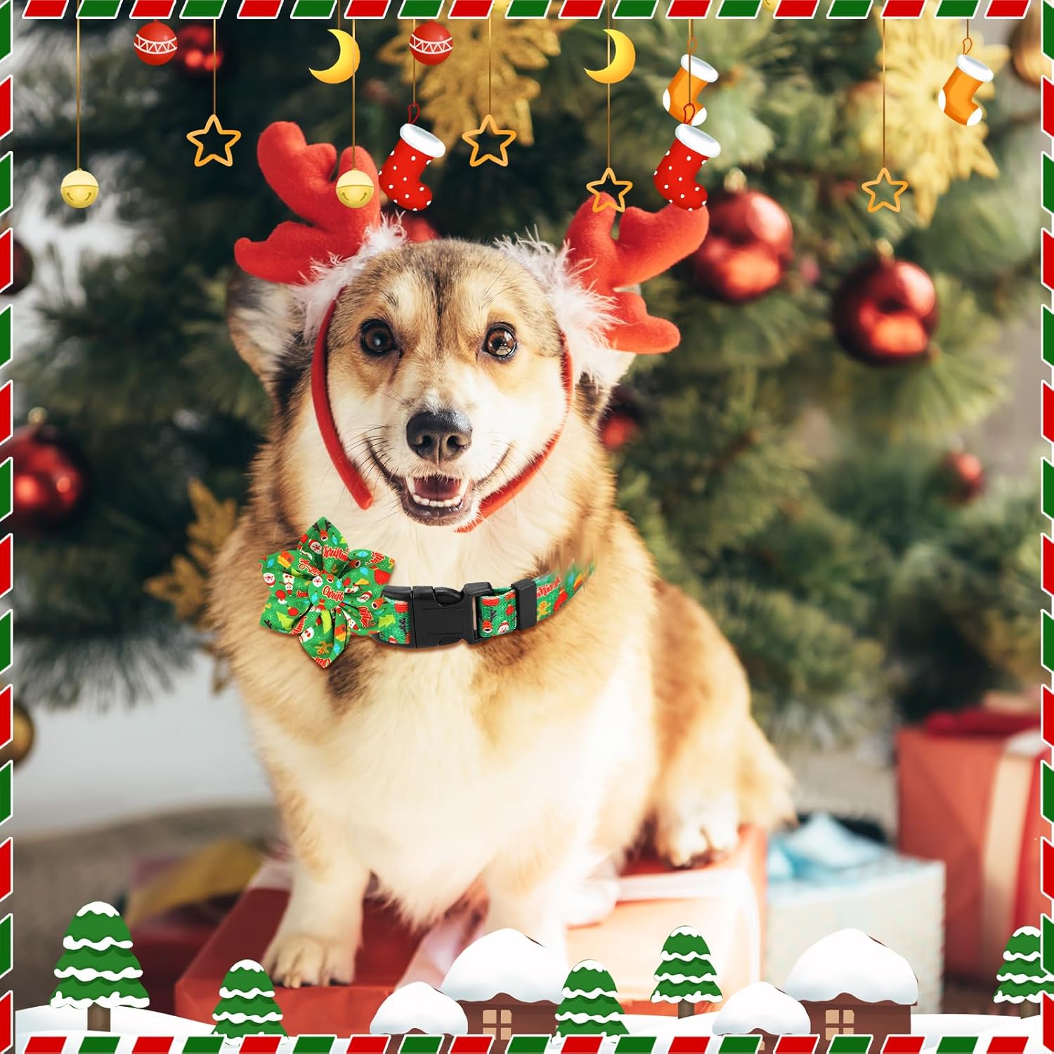 6 collares de Navidad para perro con flor, collar de Navidad para perro con hebilla de plástico floral extraíble, collares de Navidad ajustables