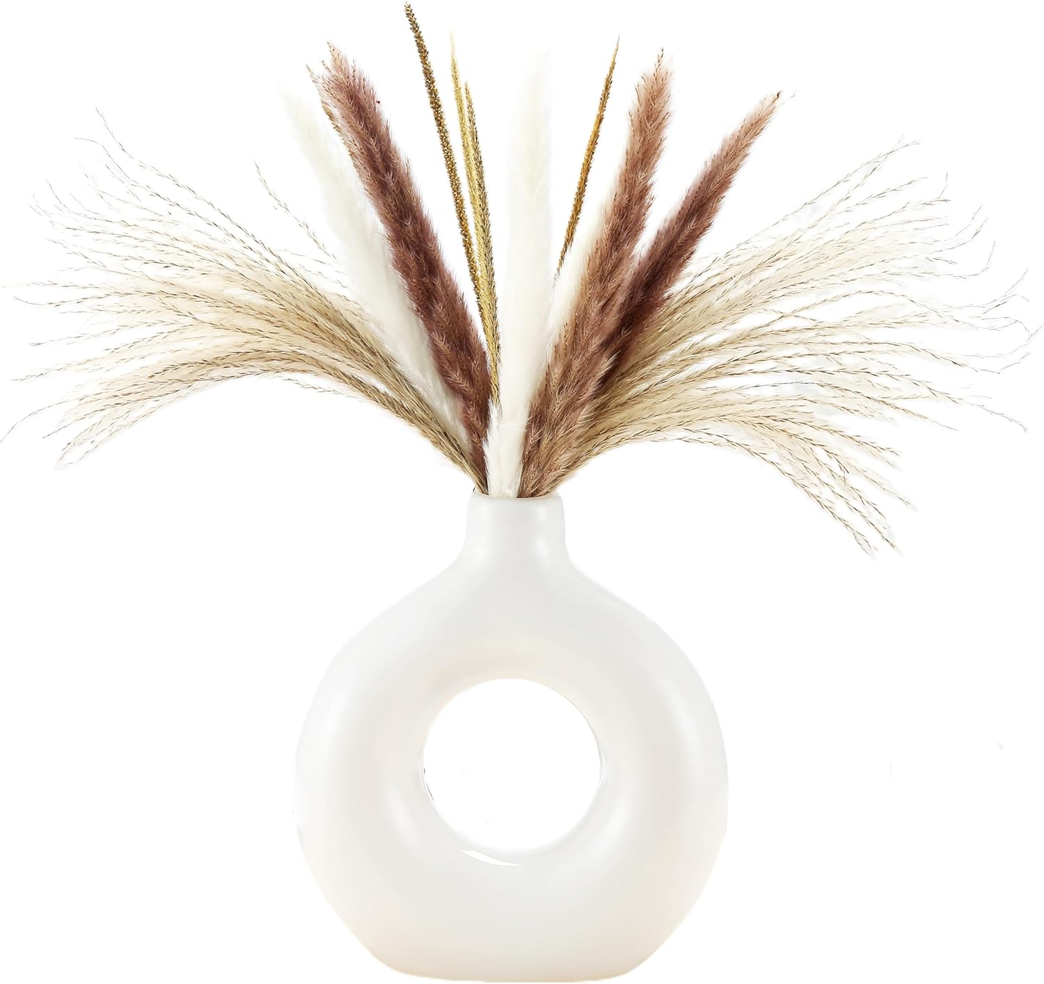 Jarrón de vidrio blanco para flores, jarrón de dona, decoración de mesa, centro de mesa, boda, sala de estar, estantería, oficina, hogar moderno,