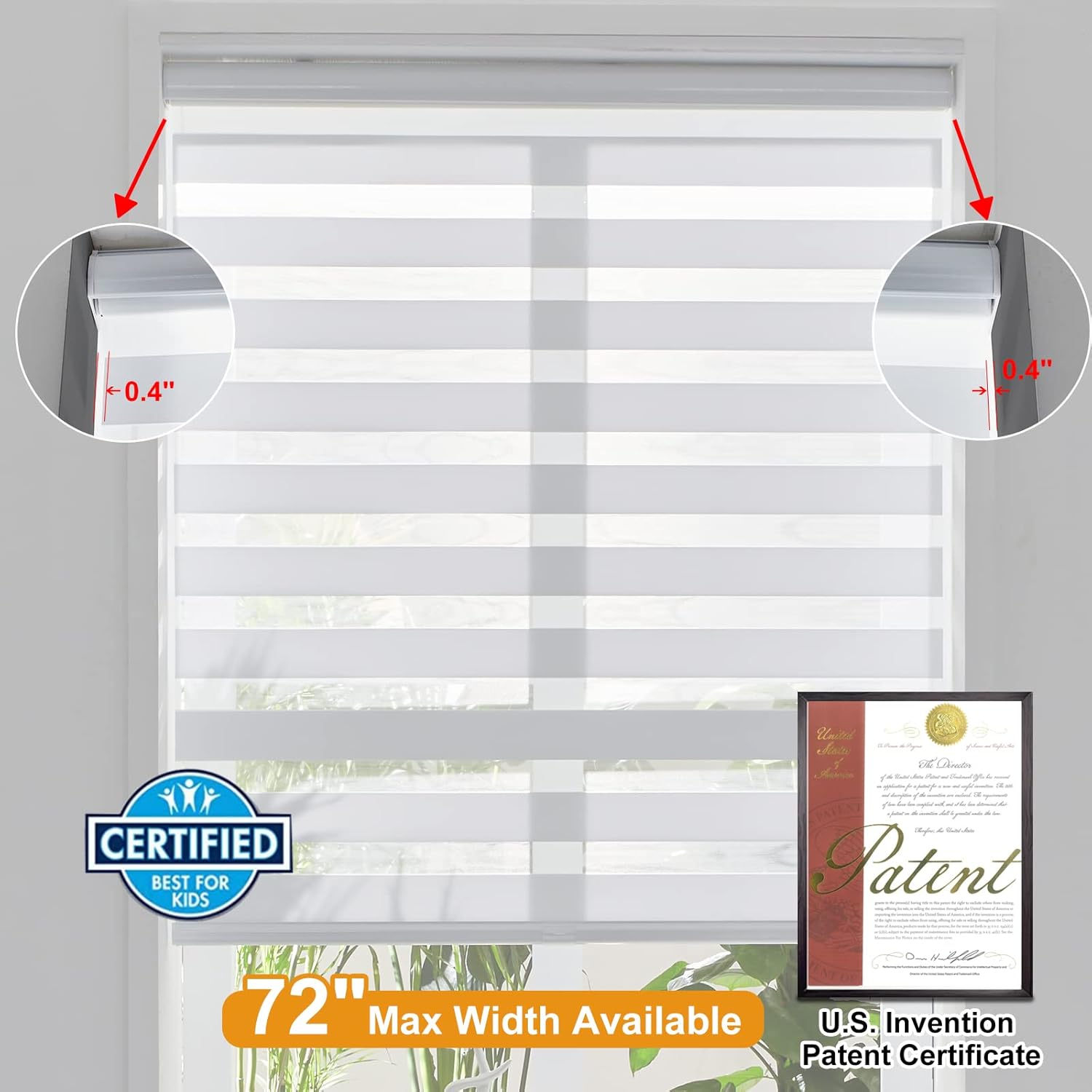 Persilux Persianas estilo cebra sin cordones para ventanas, persianas de doble capa (30 pulgadas de ancho x 72 pulgadas de alto, blanco) de doble