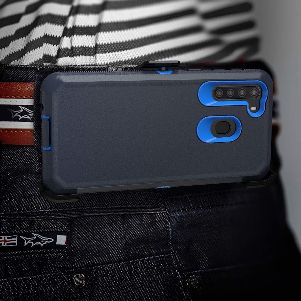 Funda protectora para Samsung Galaxy A21, resistente a prueba de golpes, con clip para cinturón, funda protectora para Samsung A21 (azul marino)