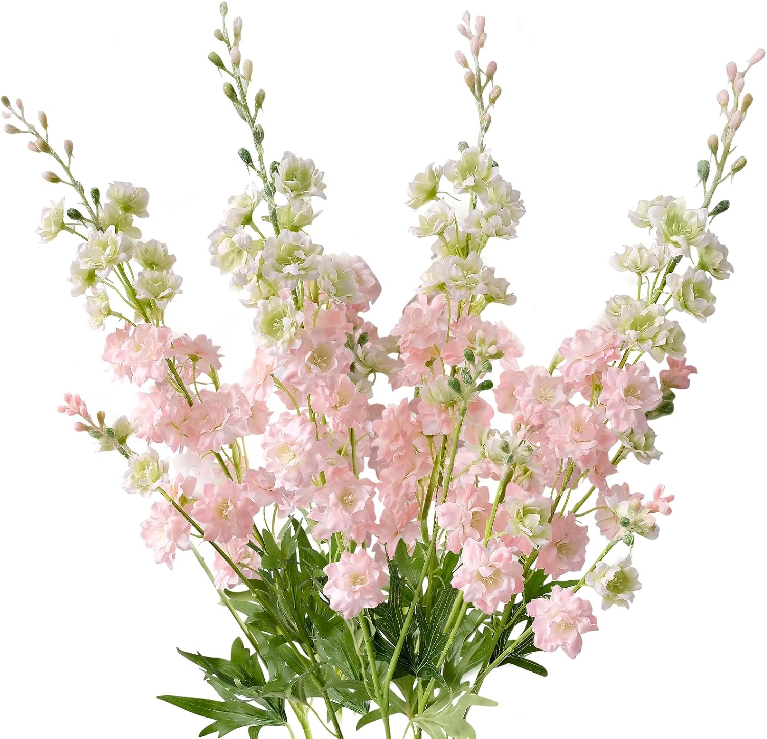 4 flores artificiales de delphinium rosa de 33.5 pulgadas de largo, flores falsas de tallo de alondra, flores falsas de seda para jarrón alto,