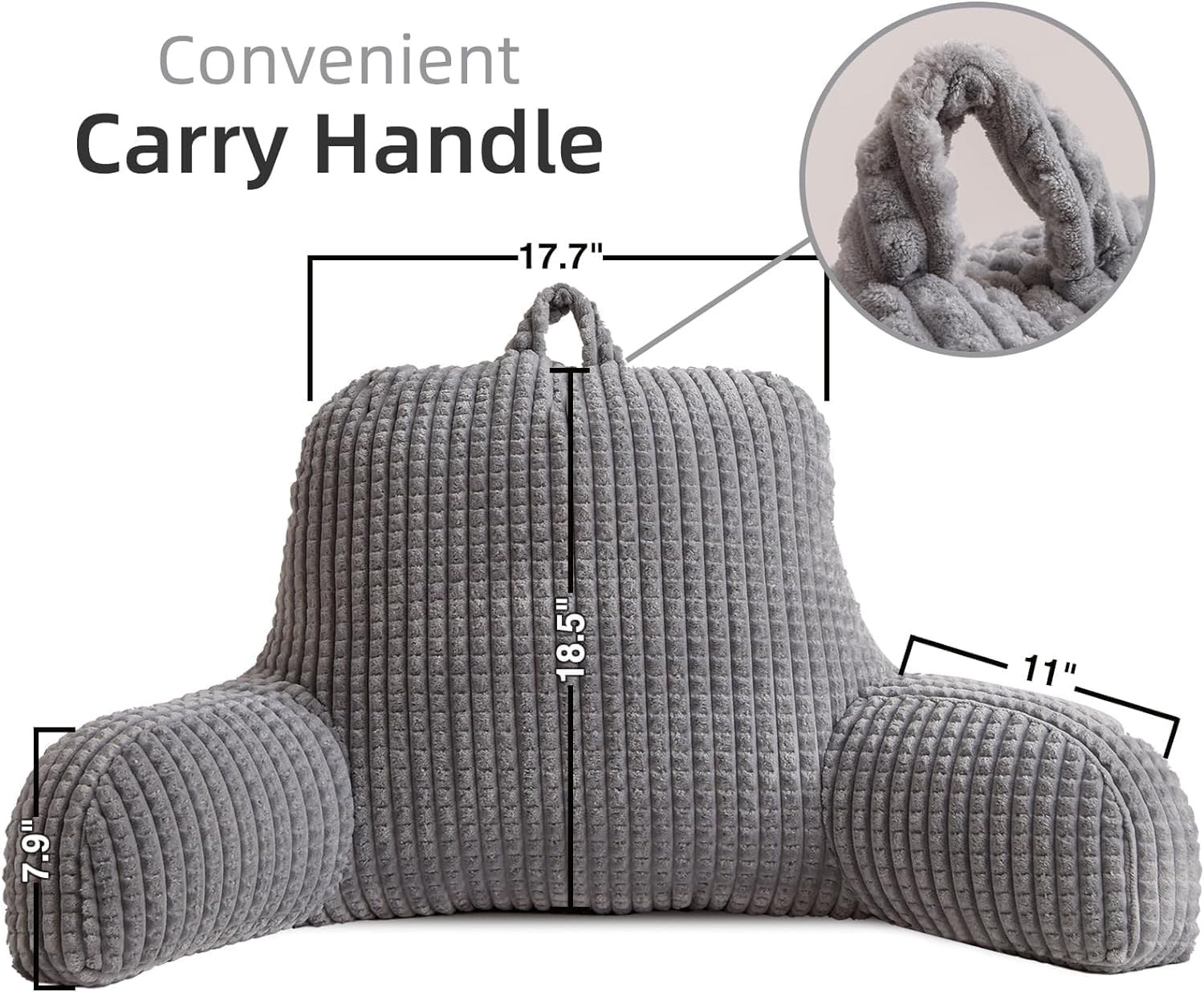 Btargot Almohada de lectura para cama con cuña grande para adultos con respaldo y brazos  Soporte de espalda para sentarse en la cama gris, tamaño
