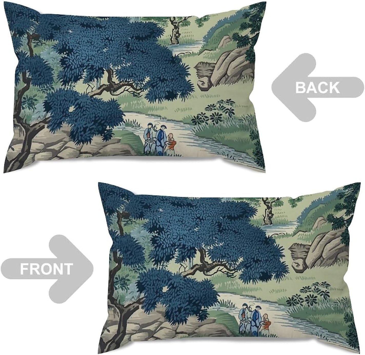 ArogGeld Funda de cojín lumbar de estilo chinoiserie, diseño de dinastía asiática, color azul y verde, para dormitorio, sofá, 12 x 20 pulgadas, lino