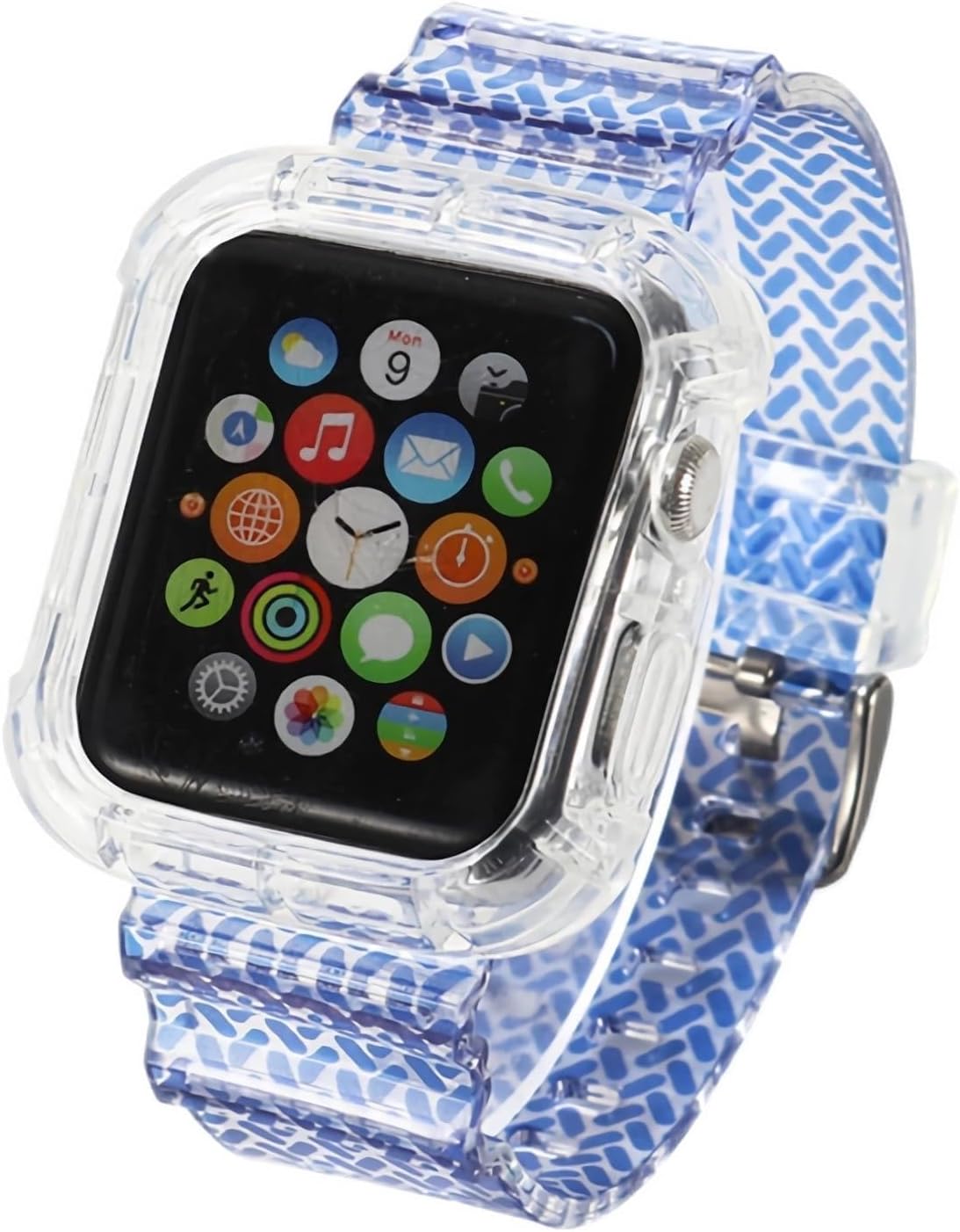Correa transparente con patrón tejido transparente compatible con Apple Watch de 1.496 pulgadas, 1.575 pulgadas, 1.614 pulgadas, correa deportiva