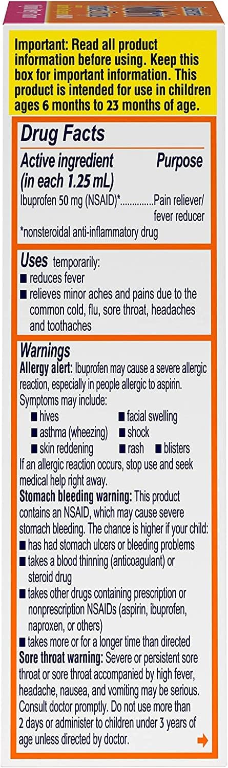 Motrin Gotas concentradas para bebés, reductor de fiebre, ibuprofeno, sabor a bayas.5 onzas (paquete de 2)