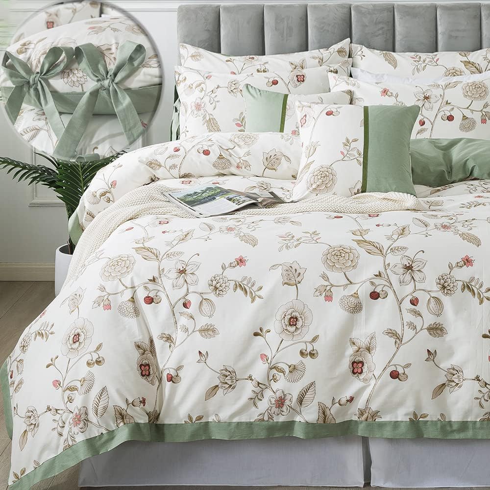 FADFAY Juego de funda de edredón tamaño individual XL, juego de ropa de cama floral 100% algodón, ropa de cama universitaria para dormitorio, funda