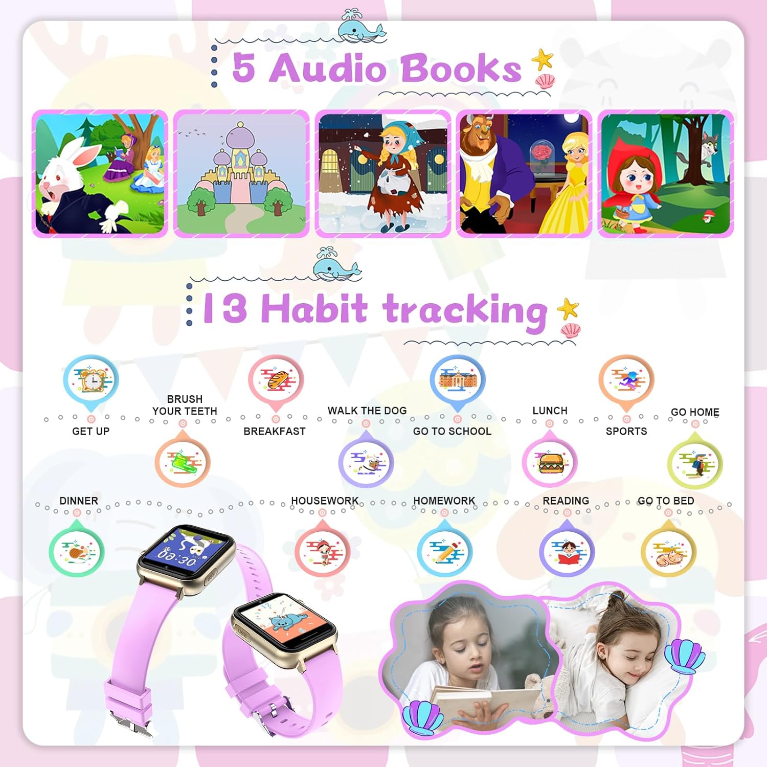 Reloj inteligente para niños, reloj inteligente para niñas y niños de 4 a 12 años con reproductor de música, pantalla táctil HD, 23 juegos, cámara,