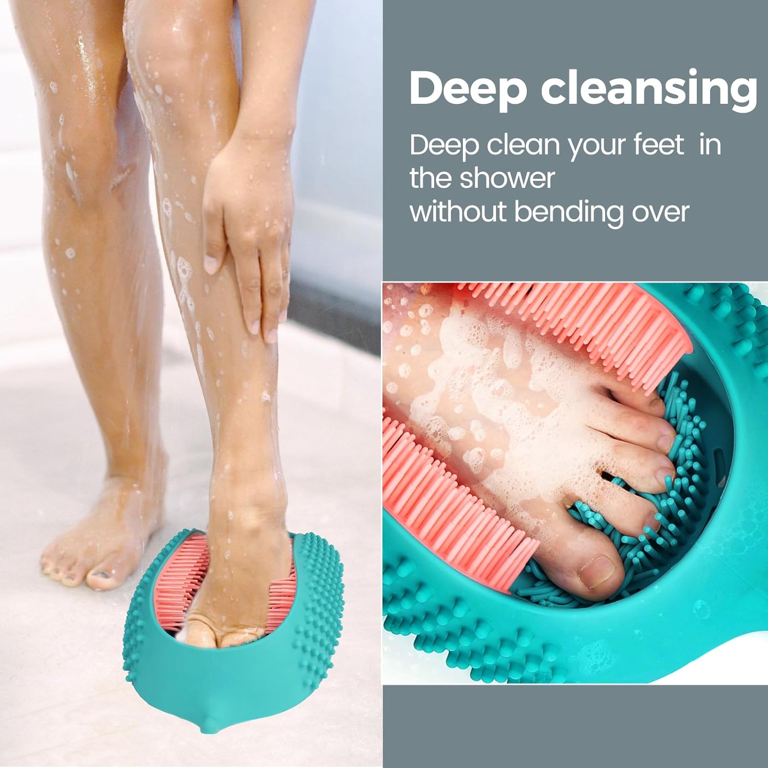JIALEYA Lu-lala Shower Foot Scrubber – Portable Manual Foot Massager Cleaner Care for Soothe Feet Neuropathy Achy, Improve Foot Circulation – Wet