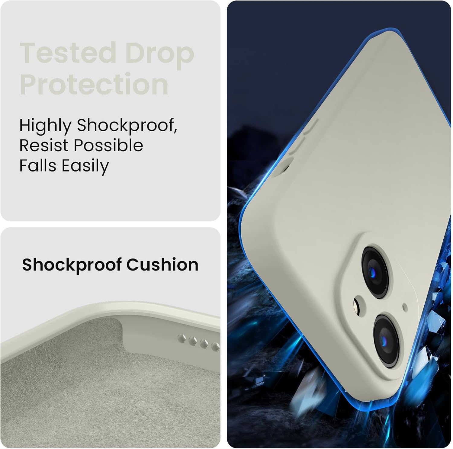 FireNova Funda para iPhone 14, funda de silicona mejorada protección de cámara con 2 protectores de pantalla, forro interior de microfibra suave