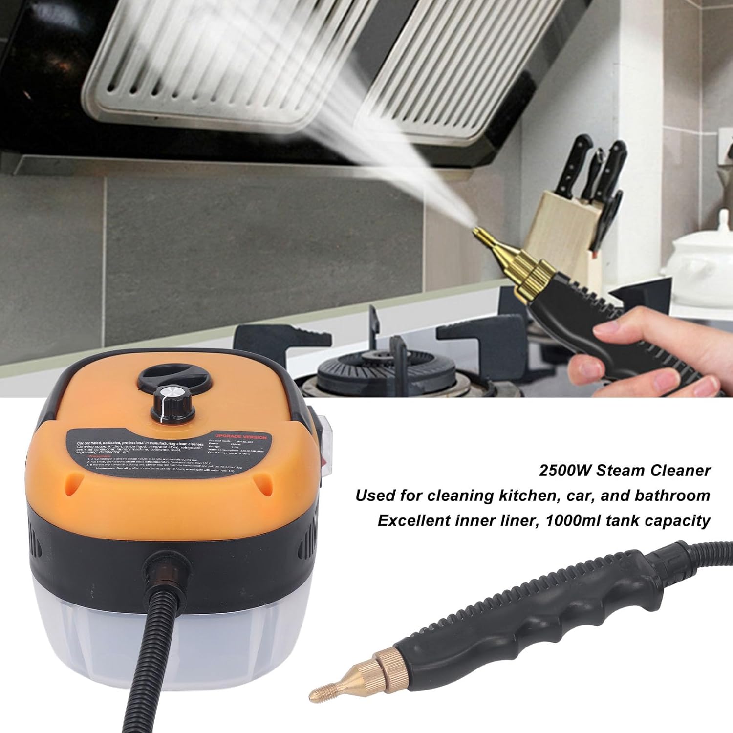 Limpiador de vapor de alta presión de 2500 W, máquina de limpieza de vapor de mano con tanque de revestimiento de metal para cocina de automóvil