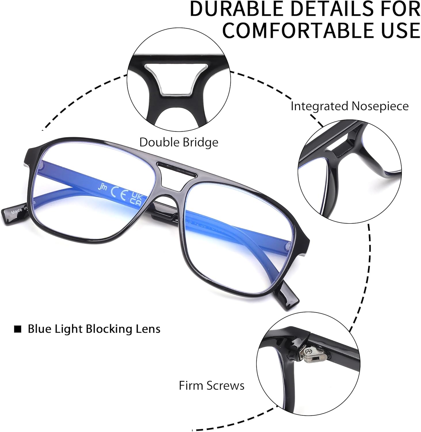 JM Paquete de 3 lentes de lectura de aviador de gran tamaño para mujeres y hombres, retro cuadrados con luz azul para lectura de computadora