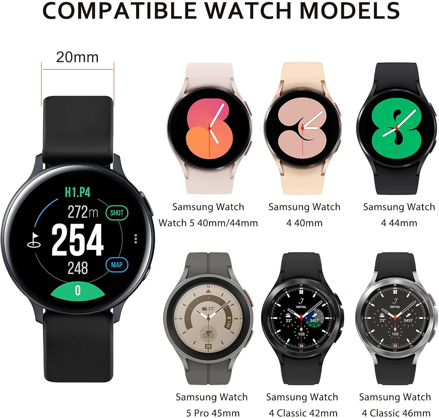 Vancle Correa de cuero compatible con Samsung Galaxy Watch 54 1.575 in 1.732 inWatch 5 Pro 1.772 inGalaxy Watch 4 Classic 1.654 in 1.811 in, correa