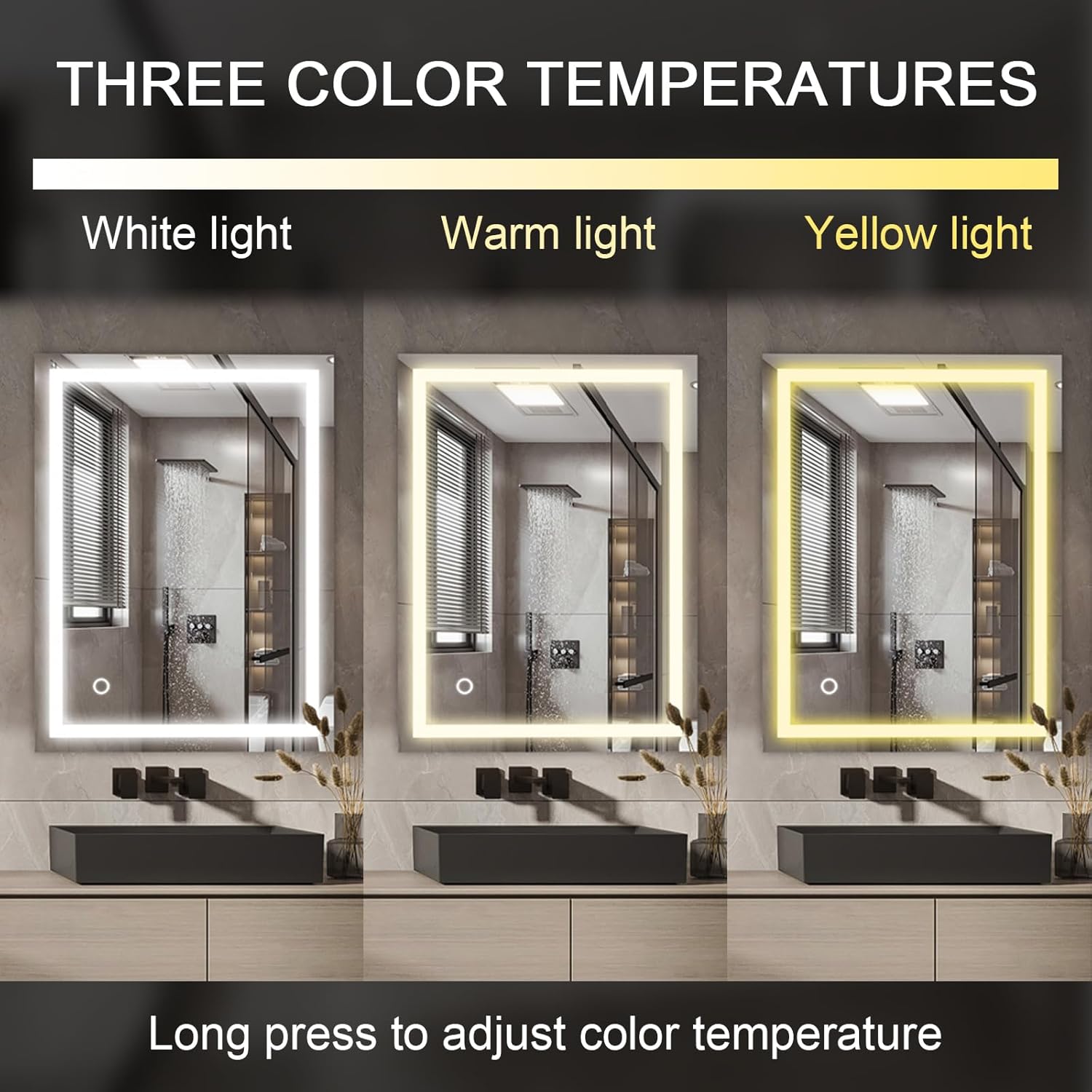 Speculux Espejo de baño LED con luces de 24 x 32 pulgadas, espejos de tocador de baño montados en pared, 3 modos de color regulables, luces