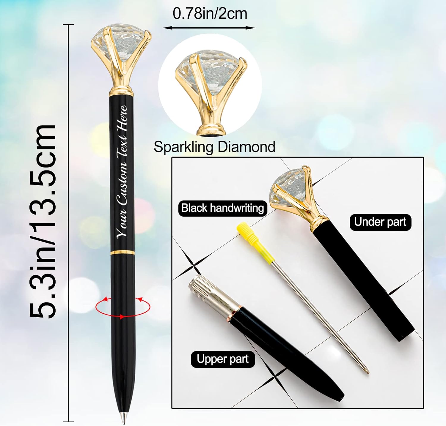 Aolun Bolígrafos de diamantes con cristal personalizados a granel, bolígrafo de metal personalizado con nombre grabado, regalos de texto para