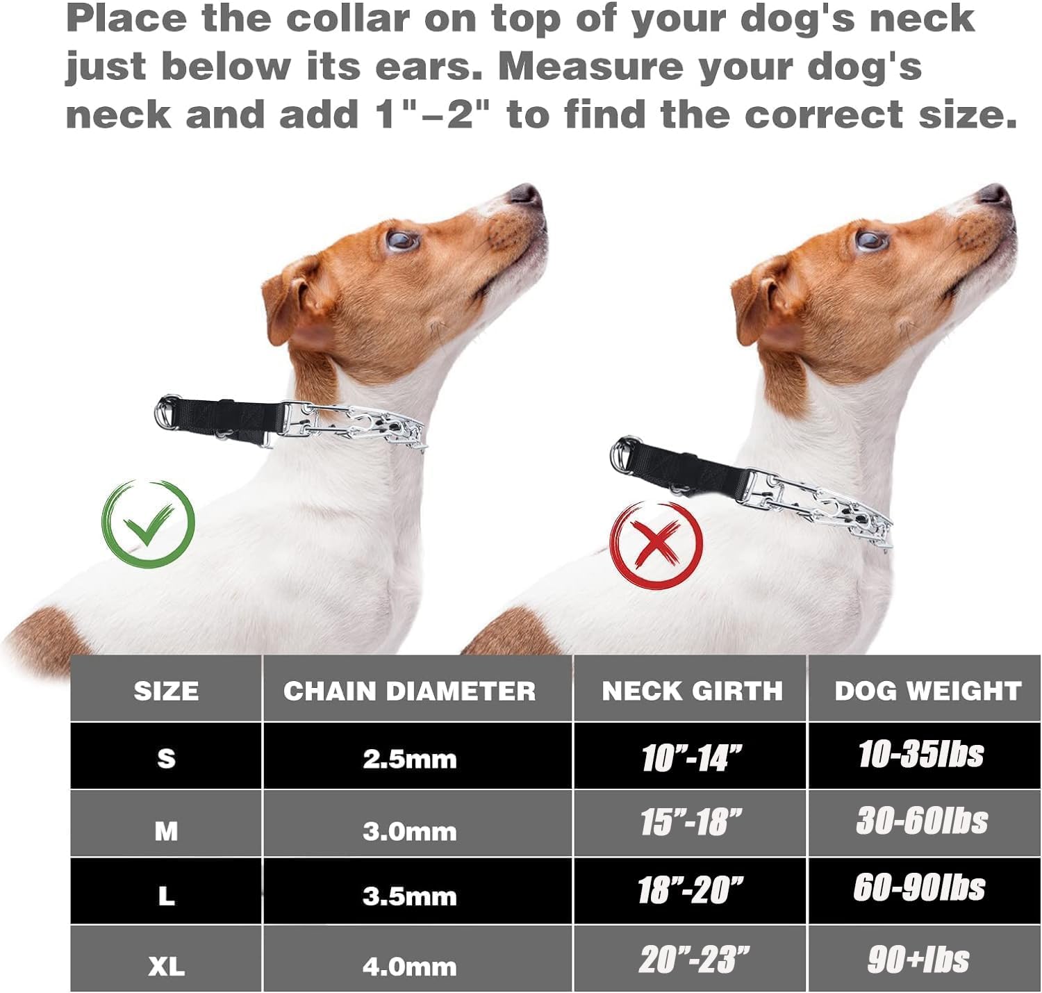Collar de punta para perros, entrenamiento de caminar con hebilla de liberación rápida, collar ajustable con tapas de goma, no tirones, M (cuello 15