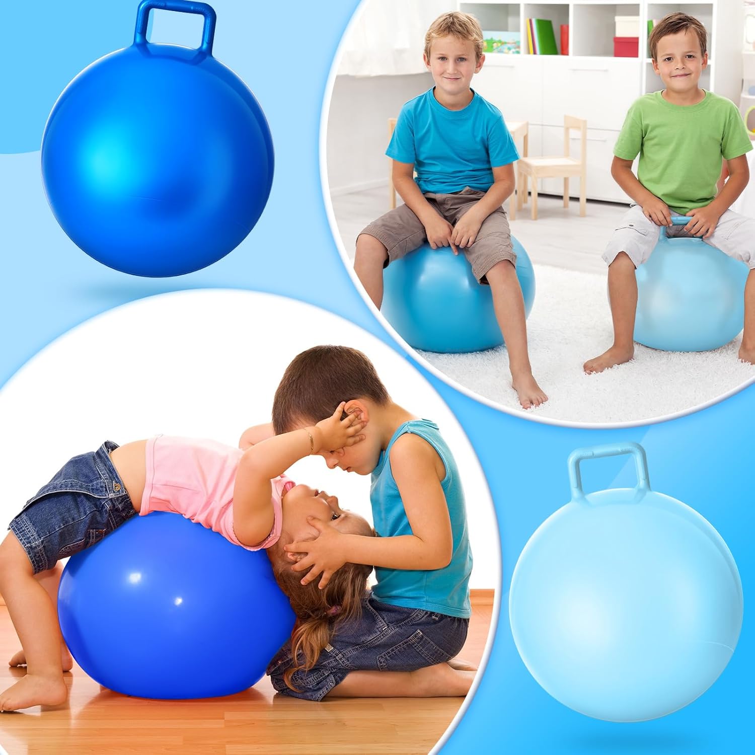 Lewtemi 3 pelotas de salto de salto, pelota de ejercicio con mango y bomba de aire para deportes al aire libre, juegos escolares, ejercicio (serie