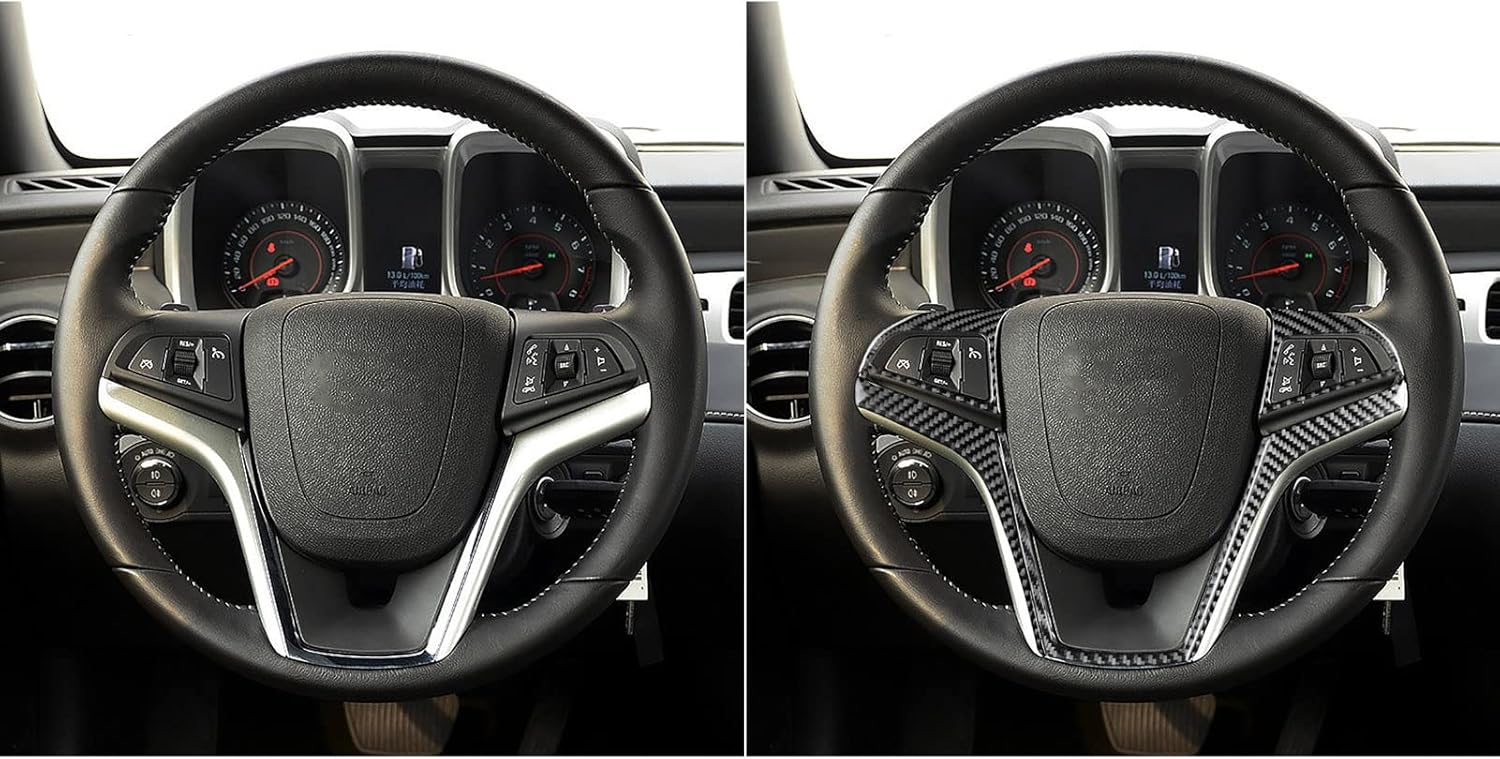 Calcomanía de fibra de carbono suave real para volante de control de botón, decoración interior de automóvil, compatible con Camaro 2012 2013 2014